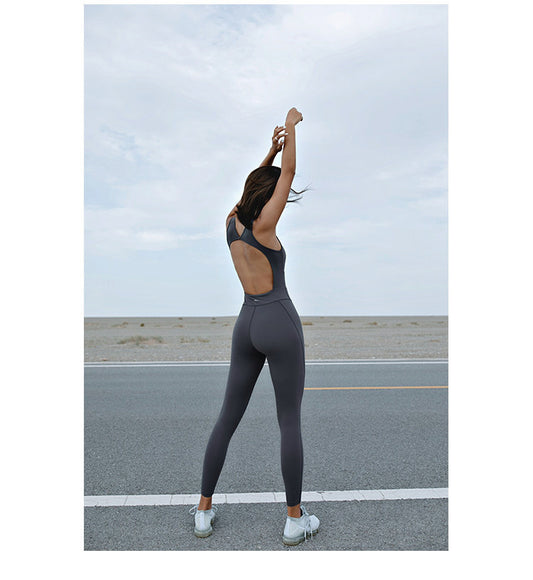 Seamless One-piece Sets Women Sleeveless Gym Clothing Yoga Set with Padded Back Hollow Sports Tights Rompers Fitness Jumpsuit