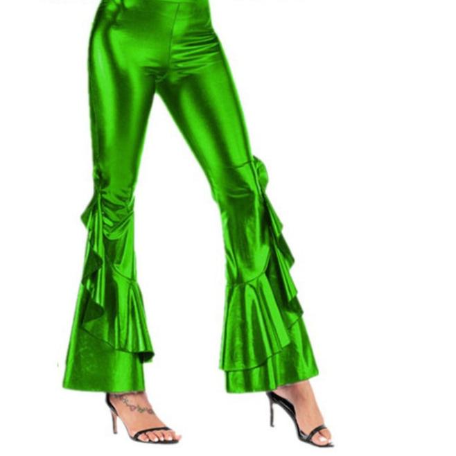 Women's Bright Slim-fit Imitation Leather Irregular Bell-bottom Pants