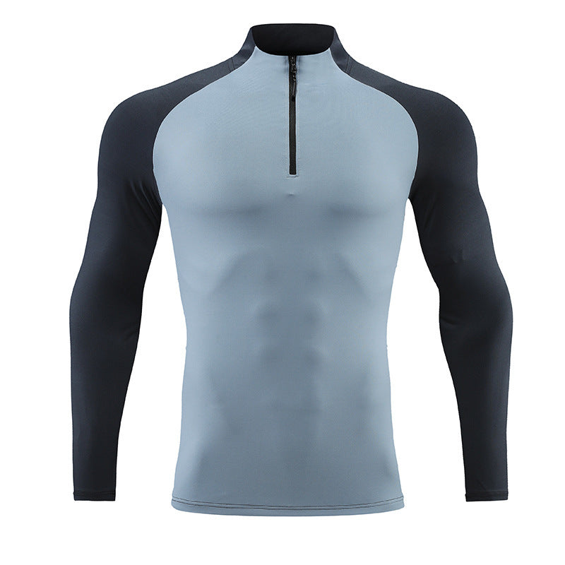 Mock Neck Half-zip Solid Color Gym Suit