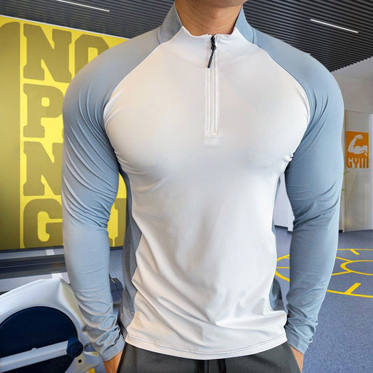 Mock Neck Half-zip Solid Color Gym Suit