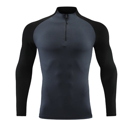 Mock Neck Half-zip Solid Color Gym Suit